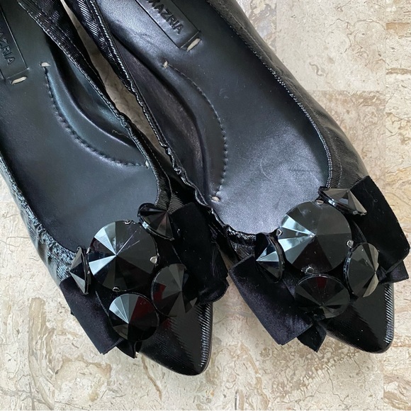 Elegant Ballerina Flat Black Pointed Toe Bow Rhinestones Brazil Size 7.5 B - Picture 10 of 12